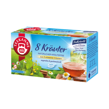 Teekanne 8 Kraeuter, natuerlicher Kraeutertee, Teebeutel im Kuvert, 40g
